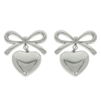 SHORT TAIL BOW PUFF HEART EARRINGS